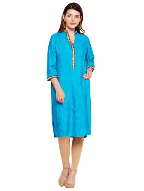 mirror work pintucks kurta - 15518286 - Standard Image - 1