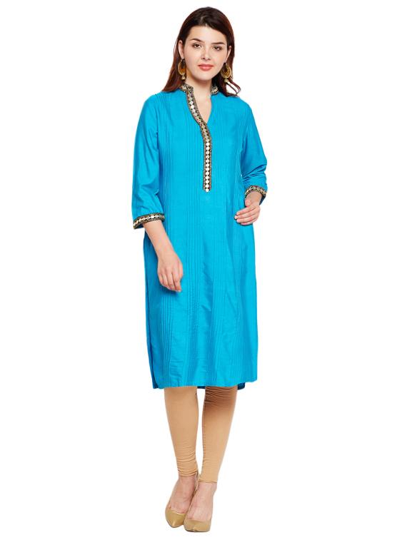 mirror work pintucks kurta - 15518286 - Zoom Image - 1