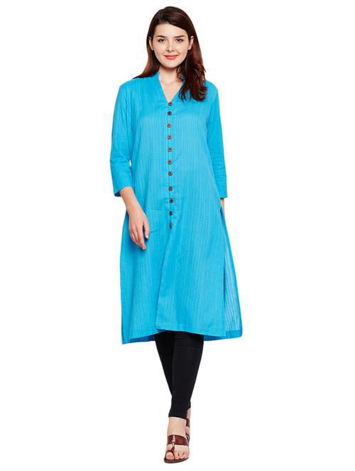 Button fake placket a-line kurta - 15518291 - Standard Image - 1