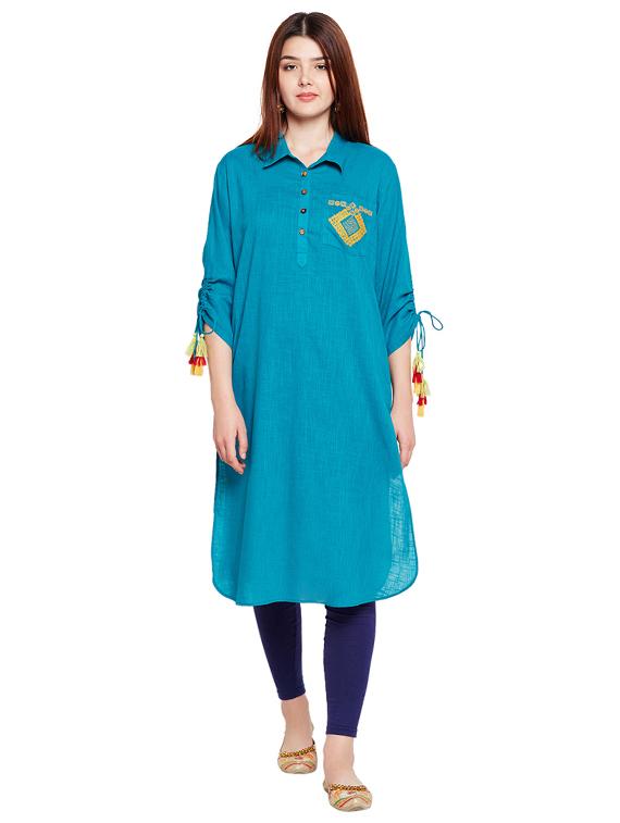 Tassels sleeves embroidered kurta - 15518296 - Zoom Image - 1