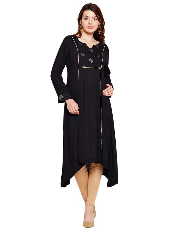 Asymmetric block print kurta - 15518297 - Zoom Image - 1