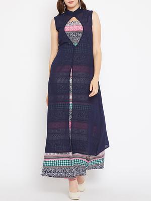 layered front printed maxi dress - 15518342 - Standard Image - 1