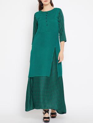 sheer side slit layer checkered dress - 15518344 - Standard Image - 1