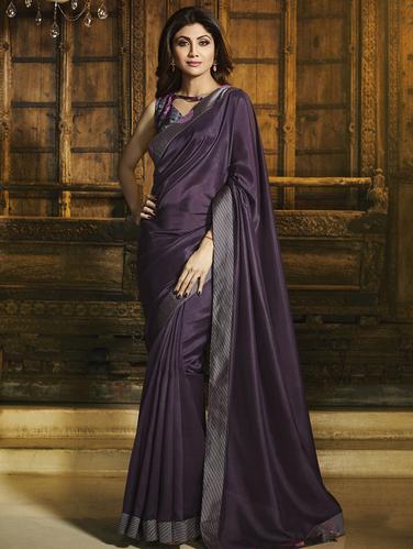 Contrast bordered saree with blouse - 15518402 - Very Small Image - 1
