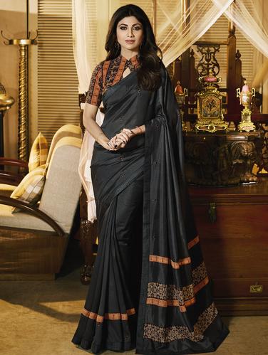 Zed black embroidered saree with blouse - 15518405 - Very Small Image - 1