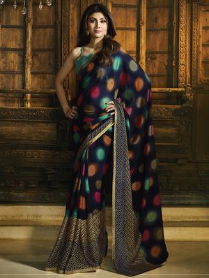 Woven polka dots saree with blouse - 15518408 - Standard Image - 1