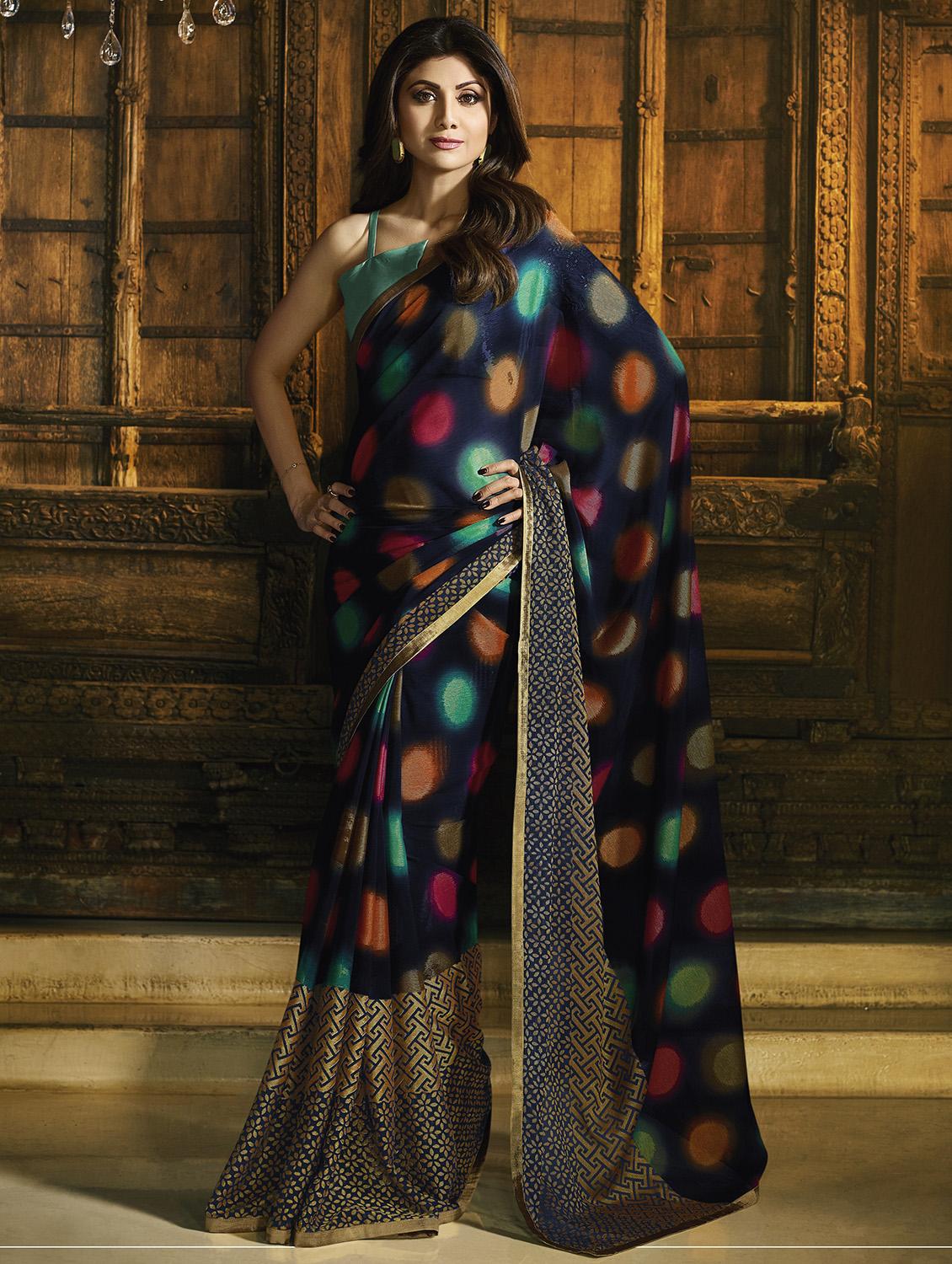 Woven polka dots saree with blouse - 15518408 - Zoom Image - 1