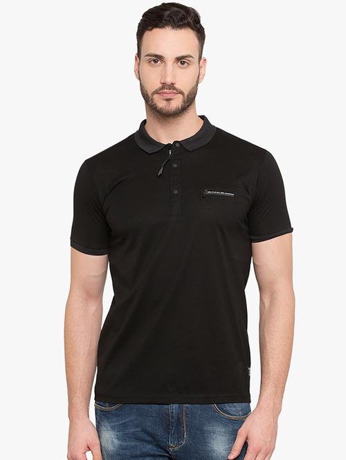 black cotton polo t-shirt - 15519137 - Standard Image - 1
