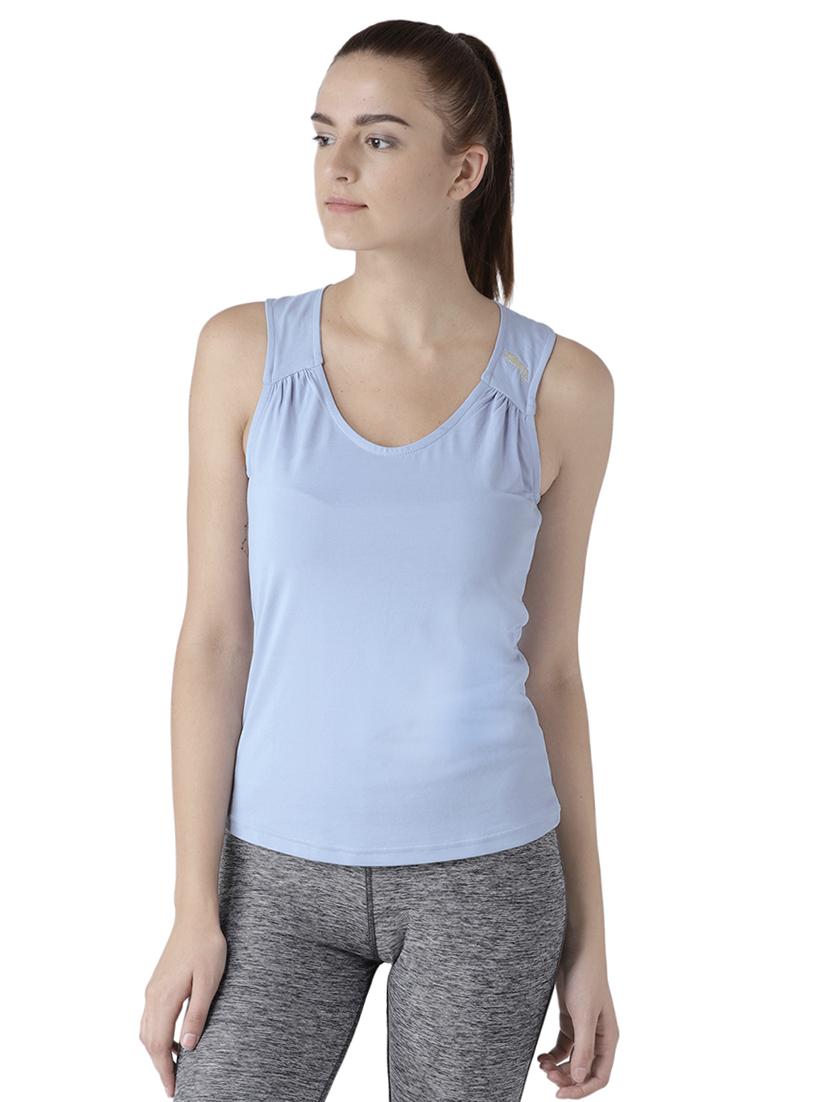 stone blue strap gather detail tank top - 15519451 - Zoom Image - 1