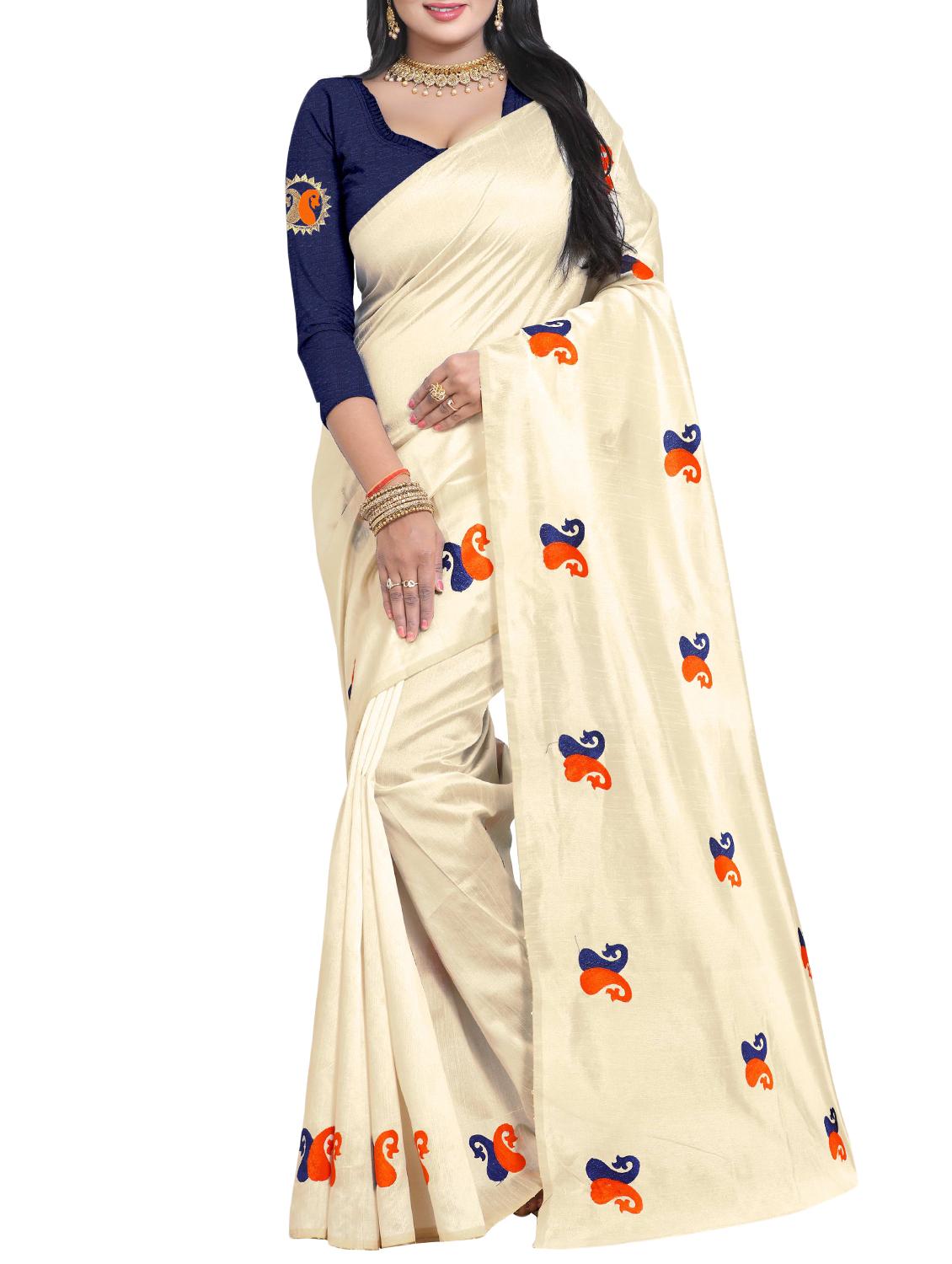 paisley thread embroidered saree with blouse - 15519484 - Zoom Image - 1