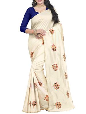 Embroidered Ivory Saree with blouse - 15519489 - Standard Image - 1