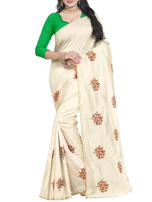 Embroidered Ivory Saree with blouse - 15519490 - Standard Image - 1