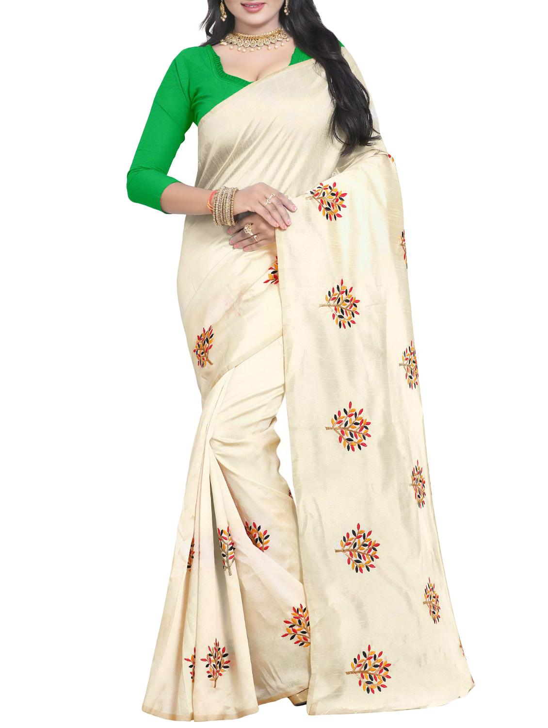 Embroidered Ivory Saree with blouse - 15519490 - Zoom Image - 1