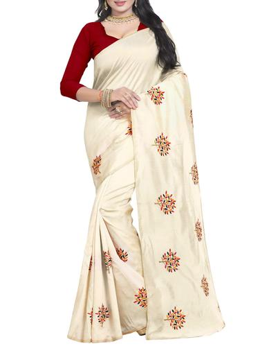 Embroidered Ivory Saree with blouse - 15519491 - Very Small Image - 1