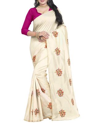 Embroidered Ivory Saree with blouse - 15519493 - Standard Image - 1