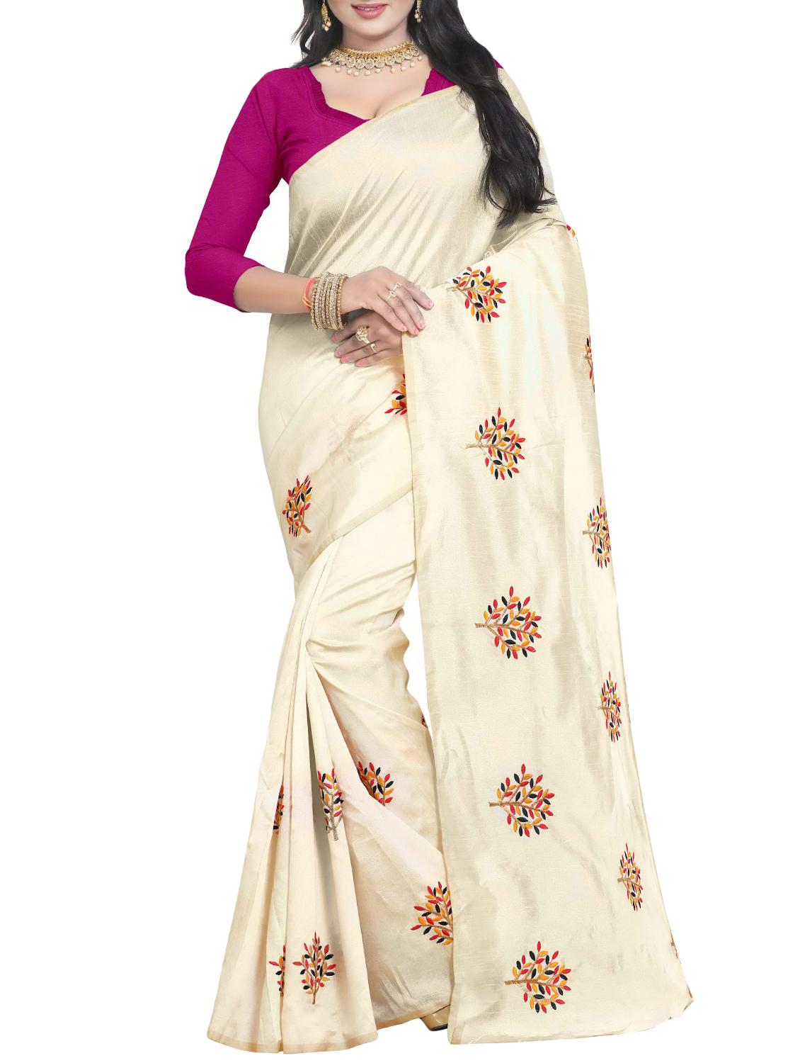Embroidered Ivory Saree with blouse - 15519493 - Zoom Image - 1