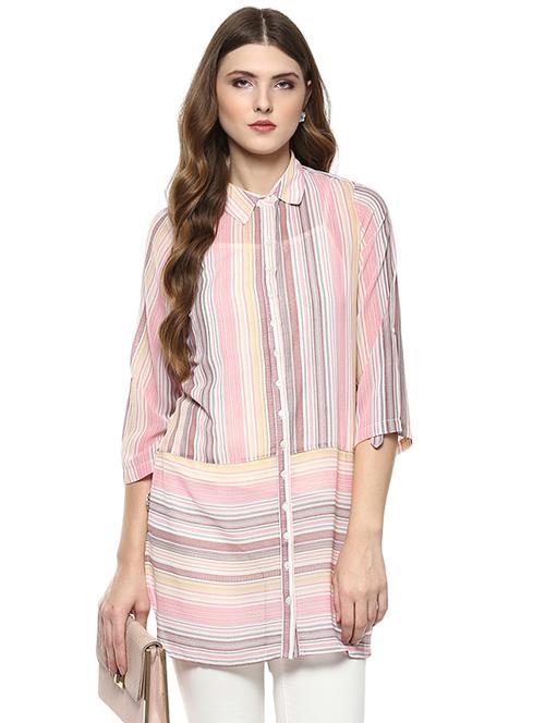striped button down kurta - 15520552 - Standard Image - 1