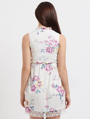 frill detailed tie up neck printed dress - 15521875 - Standard Image - 3