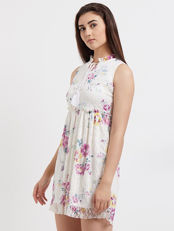 frill detailed tie up neck printed dress - 15521875 - Zoom Image - 2