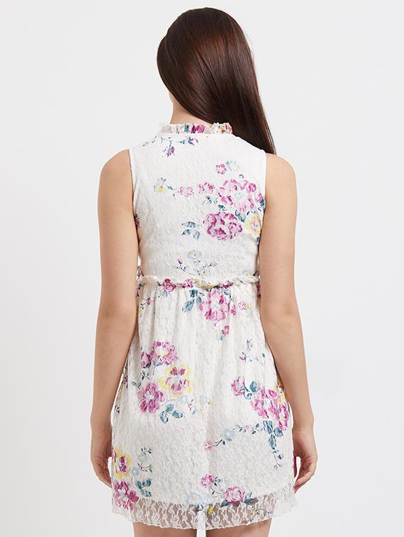 frill detailed tie up neck printed dress - 15521875 - Zoom Image - 3