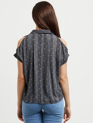 shirt collared printed top - 15521912 - Standard Image - 3