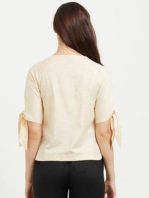 tie up sleeved striped top - 15521914 - Standard Image - 3
