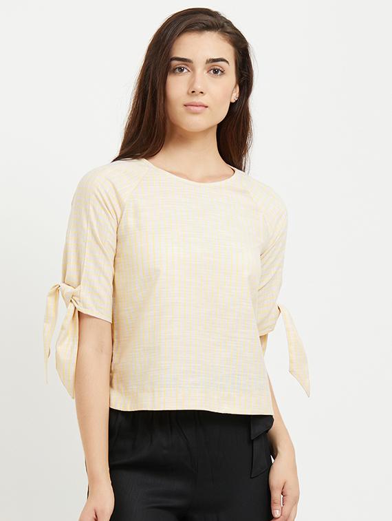 tie up sleeved striped top - 15521914 - Zoom Image - 1