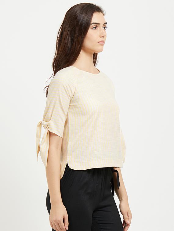 tie up sleeved striped top - 15521914 - Zoom Image - 2