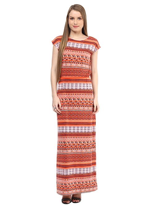cap sleeved printed maxi dress - 15522058 - Standard Image - 1