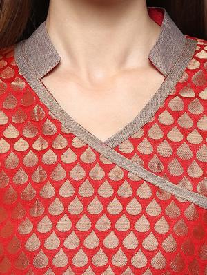 brocade yoke chudidar sleeves kurta - 15523771 - Standard Image - 4