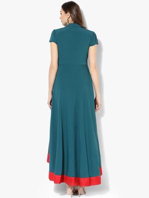 teal high low block print kurta - 15523777 - Standard Image - 3