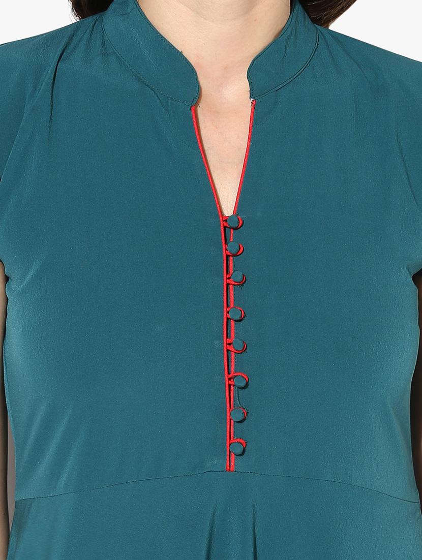 teal high low block print kurta - 15523777 - Zoom Image - 4