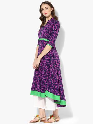 printed contrast piping anarkali kurta - 15523778 - Standard Image - 2