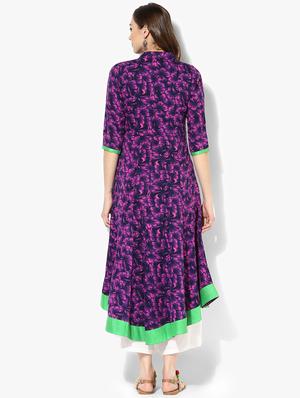 printed contrast piping anarkali kurta - 15523778 - Standard Image - 3