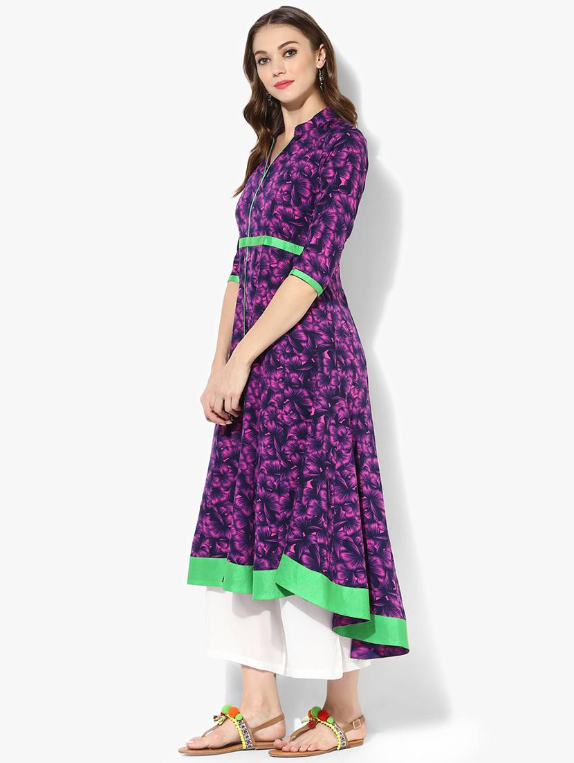 printed contrast piping anarkali kurta - 15523778 - Zoom Image - 2