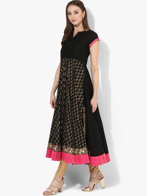 foil print flared kurta - 15523782 - Standard Image - 2