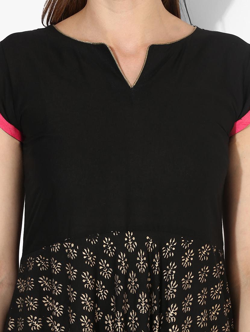 foil print flared kurta - 15523782 - Zoom Image - 4