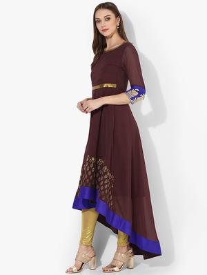 high low block print kurta - 15523787 - Standard Image - 2