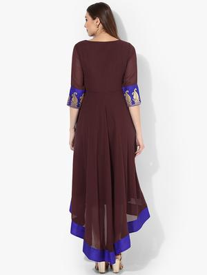 high low block print kurta - 15523787 - Standard Image - 3