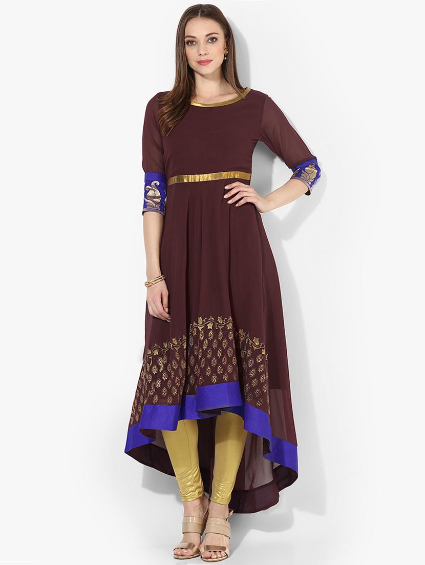 high low block print kurta - 15523787 - Zoom Image - 1