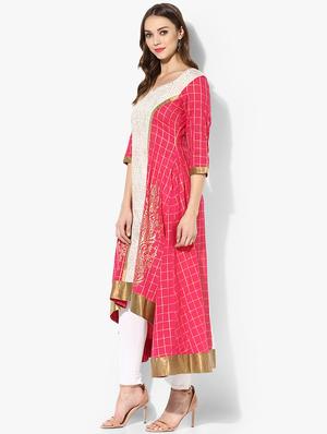 high low foil print kurta - 15523790 - Standard Image - 2