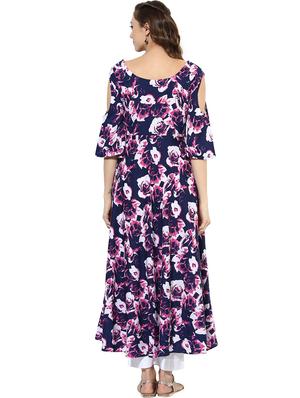 cold sleeves floral anarkali kurta - 15523799 - Standard Image - 3