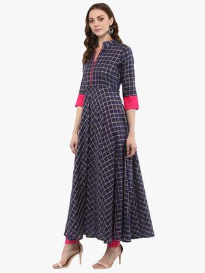 flared checkered kurta - 15523802 - Standard Image - 2