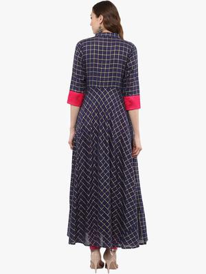 flared checkered kurta - 15523802 - Standard Image - 3