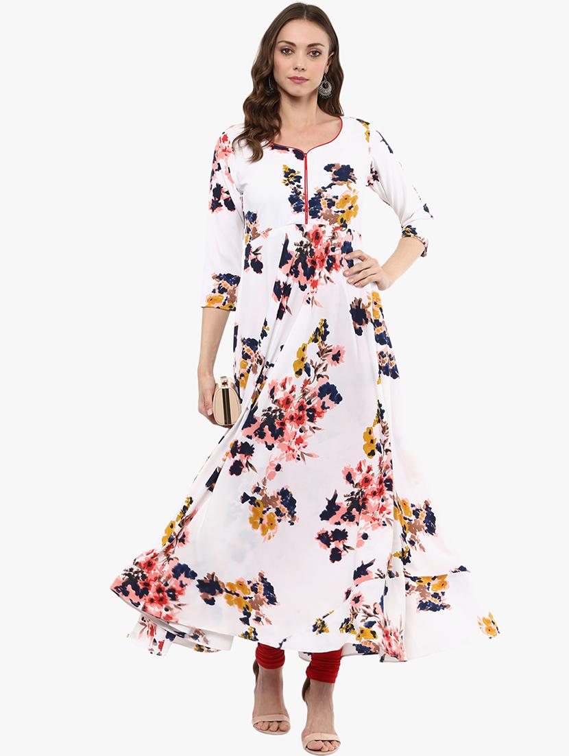 flared floral piping kurta - 15523807 - Zoom Image - 1