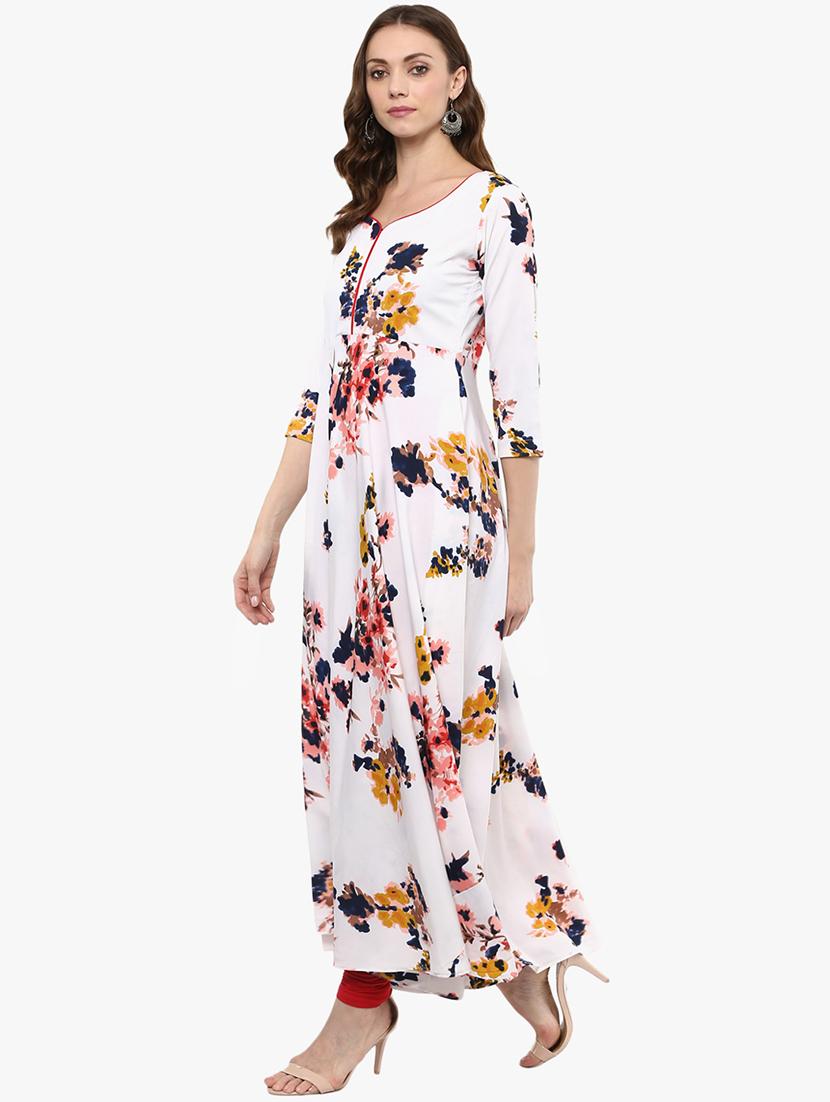 flared floral piping kurta - 15523807 - Zoom Image - 2