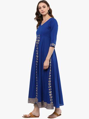a-line block print kurta - 15523843 - Standard Image - 2