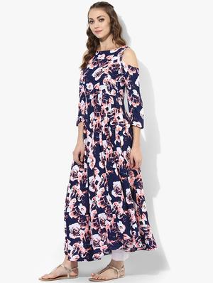 flared floral cold shoulder kurta - 15523845 - Standard Image - 2