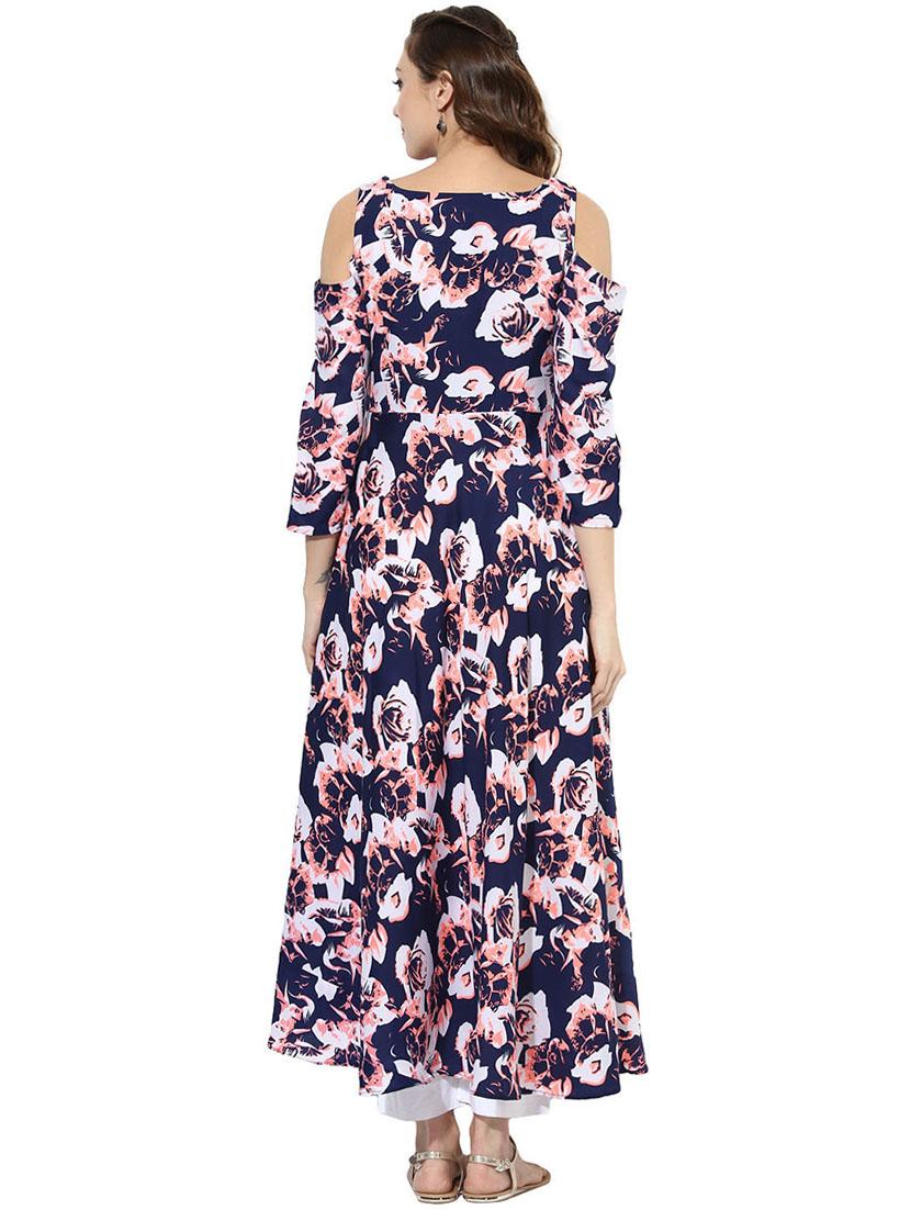 flared floral cold shoulder kurta - 15523845 - Zoom Image - 3