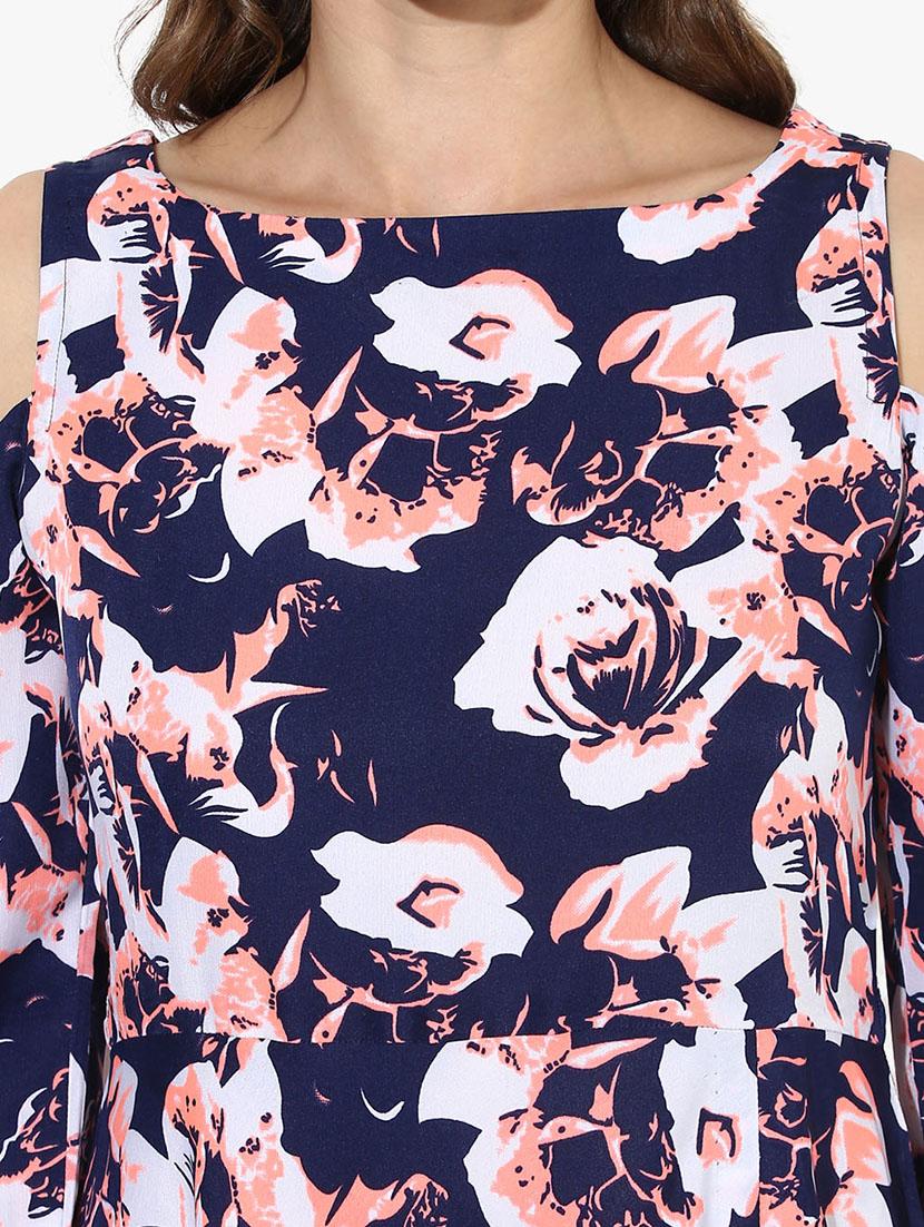 flared floral cold shoulder kurta - 15523845 - Zoom Image - 4